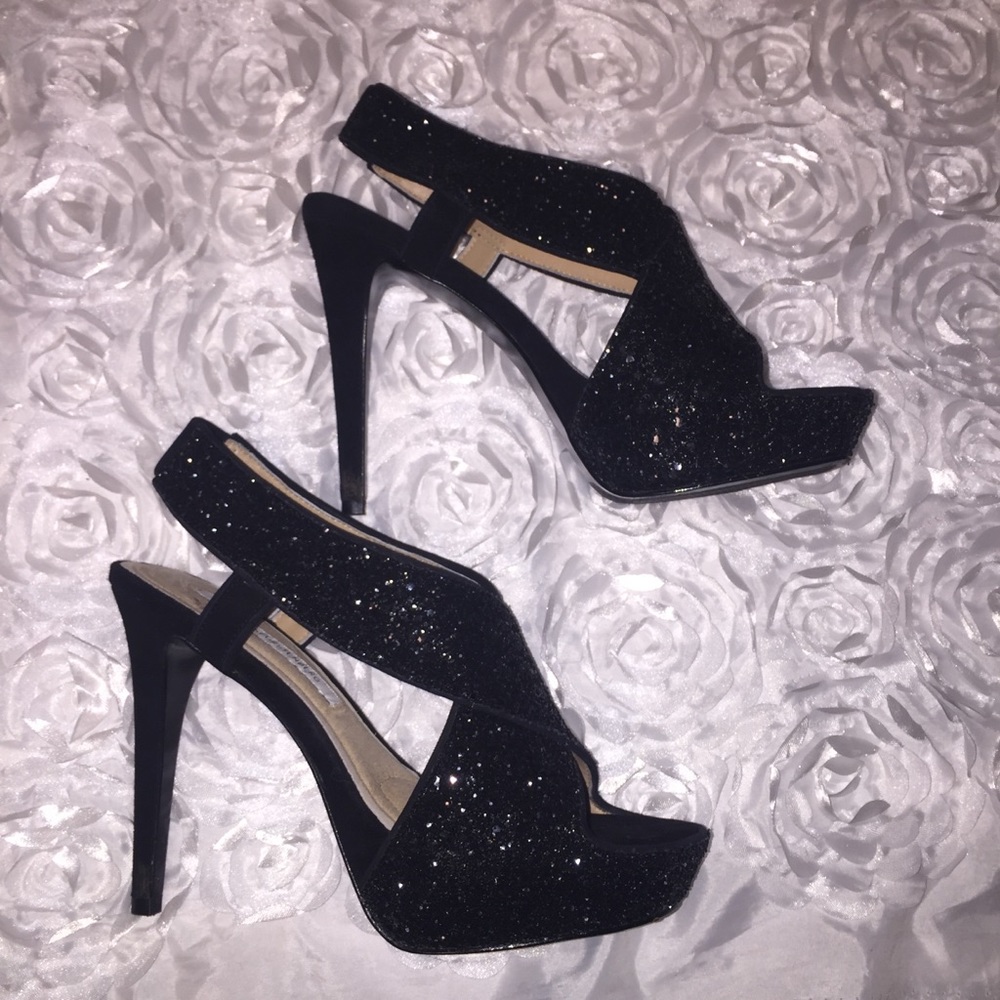 Diane von furstenberg black glitter slingback heel